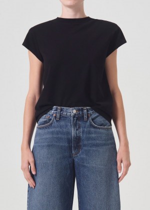 Agolde Bryce Shoulder Pad Tee Topjes Dames Zwart | MVH139207