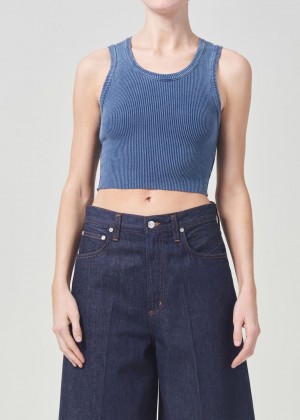 Agolde Cropped Poppy Tank Topjes Dames Indigo | PAT632075