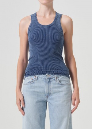 Agolde Poppy Tank Topjes Dames Indigo | PEB829374