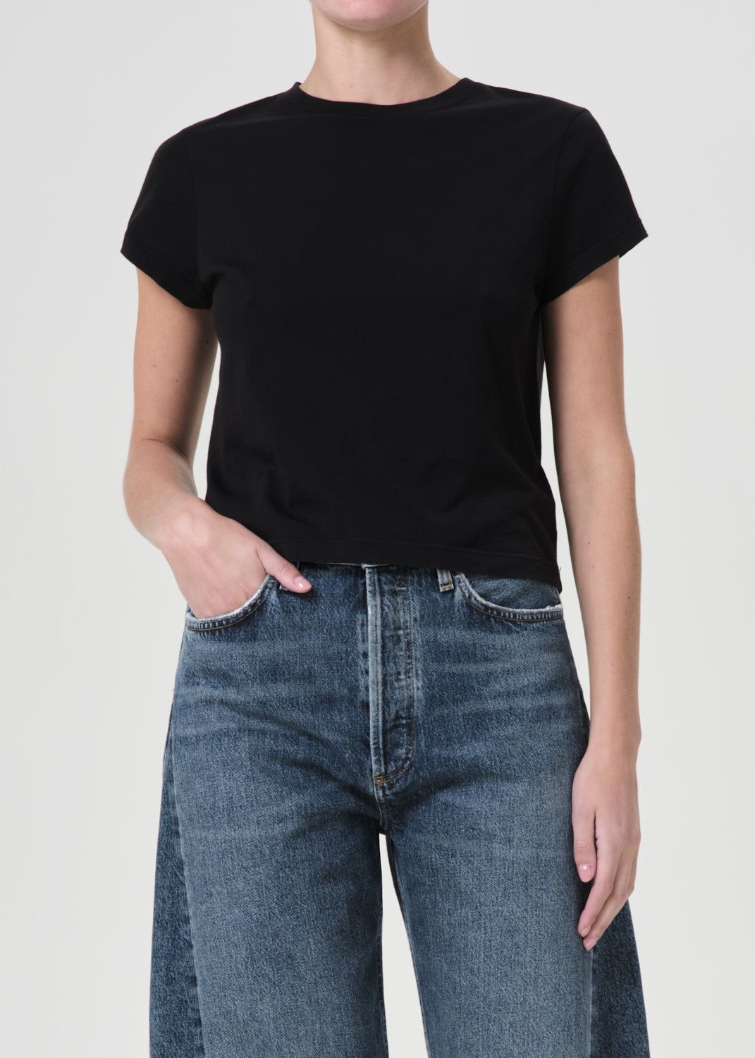 Agolde Adine Shrunken Tee Topjes Dames Zwart | VLF078961