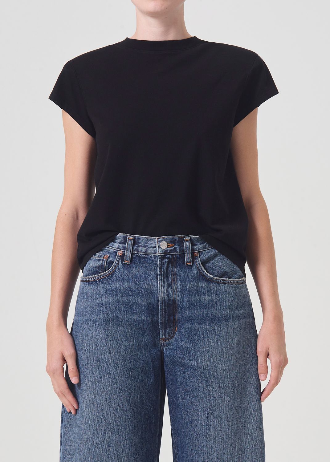 Agolde Bryce Shoulder Pad Tee Topjes Dames Zwart | MVH139207