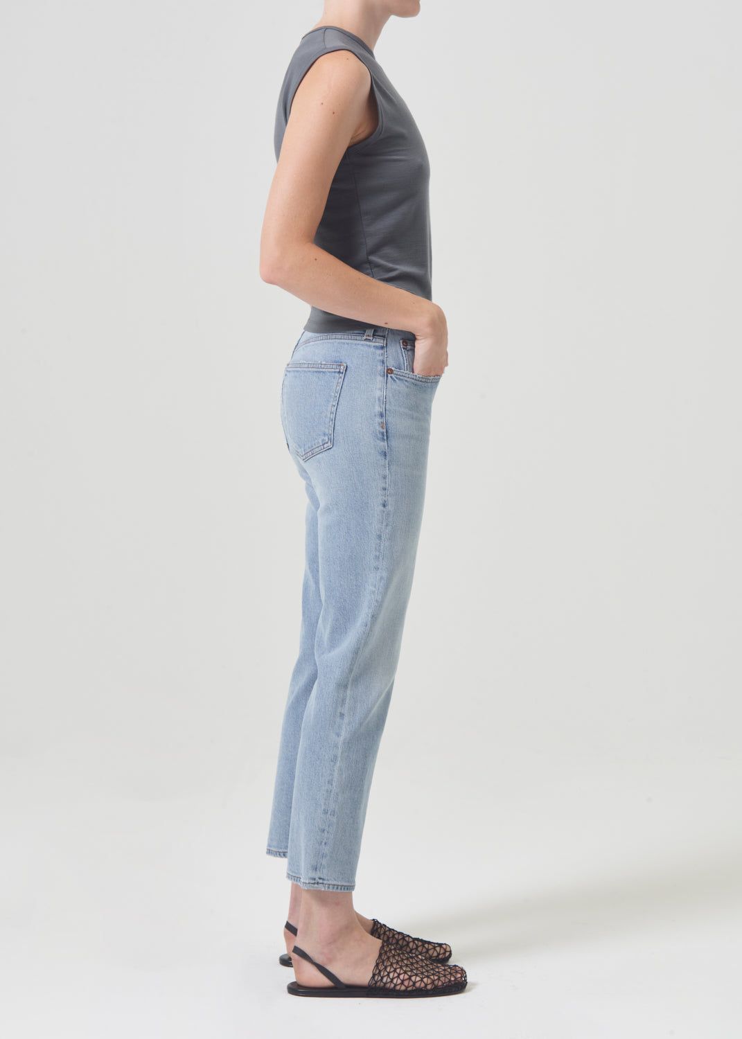 Agolde Kye Mid Rise Straight Crop STRETCH Denim Dames Diversion | NDS039271