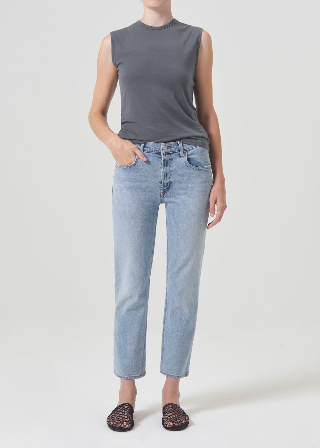 Agolde Kye Mid Rise Straight Crop STRETCH Denim Dames Diversion | NDS039271