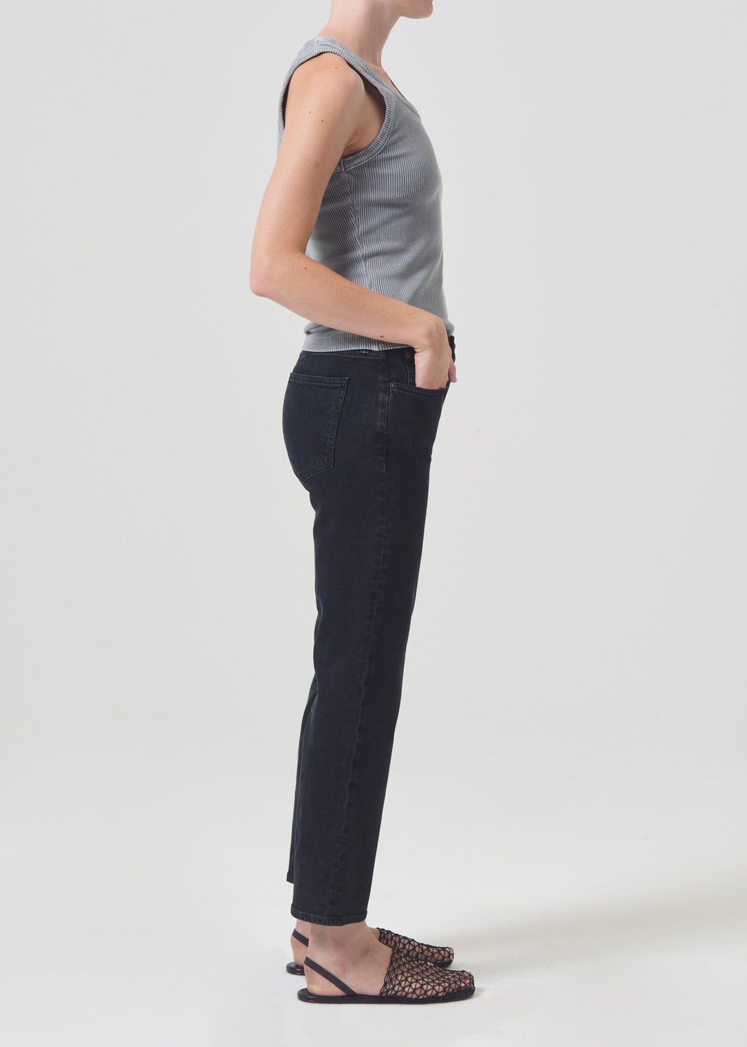 Agolde Kye Mid Rise Straight Crop STRETCH Denim Dames Pepper | LYW360175